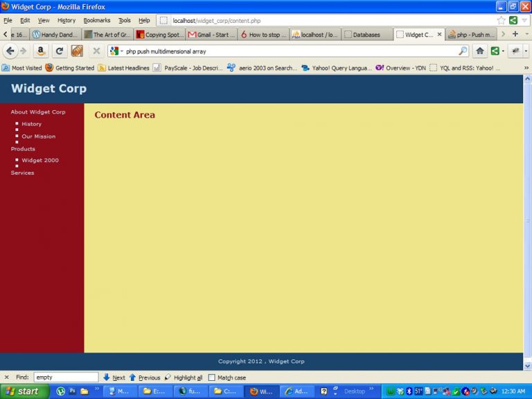 Lynda.com PHP MySQL WAMP Project: Widget Corp – Progress Update – 2012.02.07