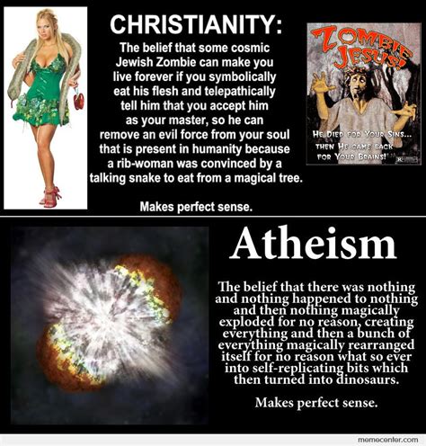 Memes: Christianity (zombie Jesus) vs Atheism (nothingness & dinosaurs) (via MemesMonkey.com)