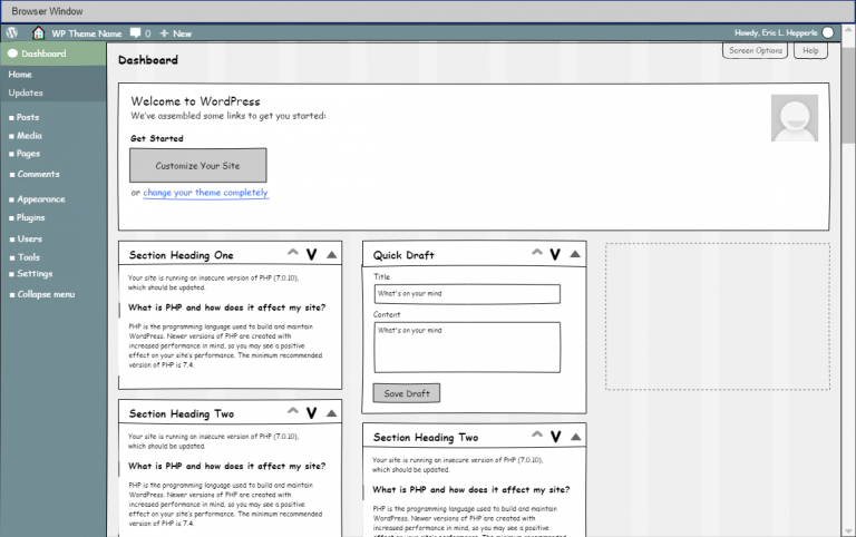 Recreating WordPress Dashboard in Evolus Pencil (High-Fidelity Wireframe)