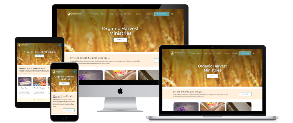 Eric Hepperle Web Design Project: Organic Harvest Ministries (2022) - Multisite mockup