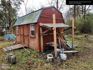 Too Shed on Hepperle Homestead undamaged - only some lumber fell