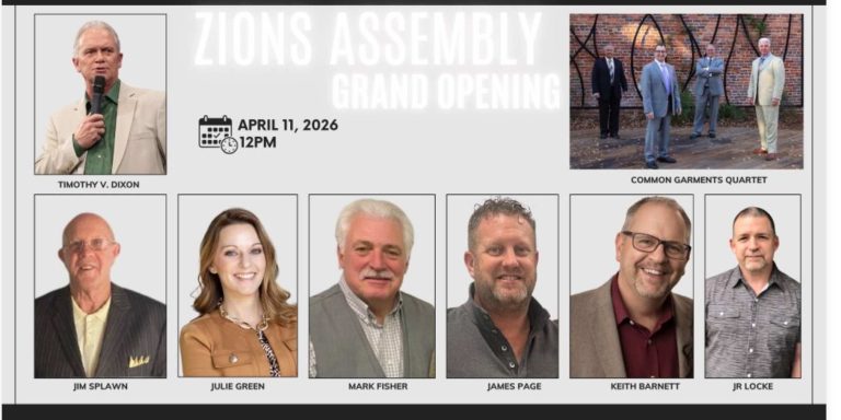 Event screenshot for Prophet Timothy Dixon's April 11, 2026 Zion's Assembly of the Lord grand opening in Headland, Alabama with Julie Green as guest