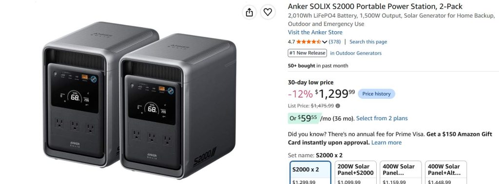 Screenshot of Amazon order for Anker Solix Portable Power Station 2-pk